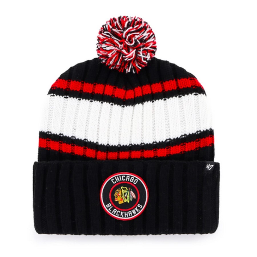 47 BRAND Zimná Čiapka PLATEAU CUFF KNIT W/POM Chicago Blackhawks One Size