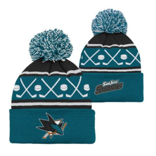 NHL Zimná Čiapka FACE OFF CUFF POM San Jose Sharks Youth